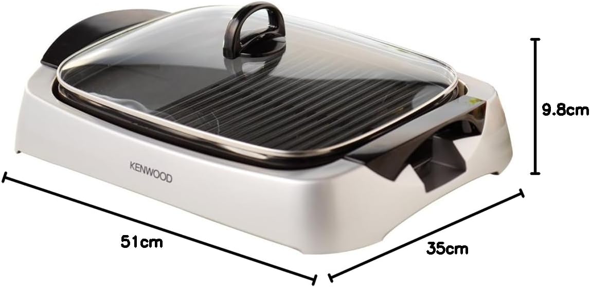 Kenwood Health Grill 2000 Watts With Glass Lid, Silver – HG266