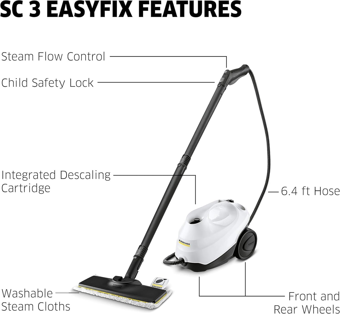 Karcher SC3 Steam Cleaner, 1900W, Powerful High-Pressure Home Cleaner, Multipurpose, Versatile Accessories, Ideal for Kitchen & Bathroom Use, White