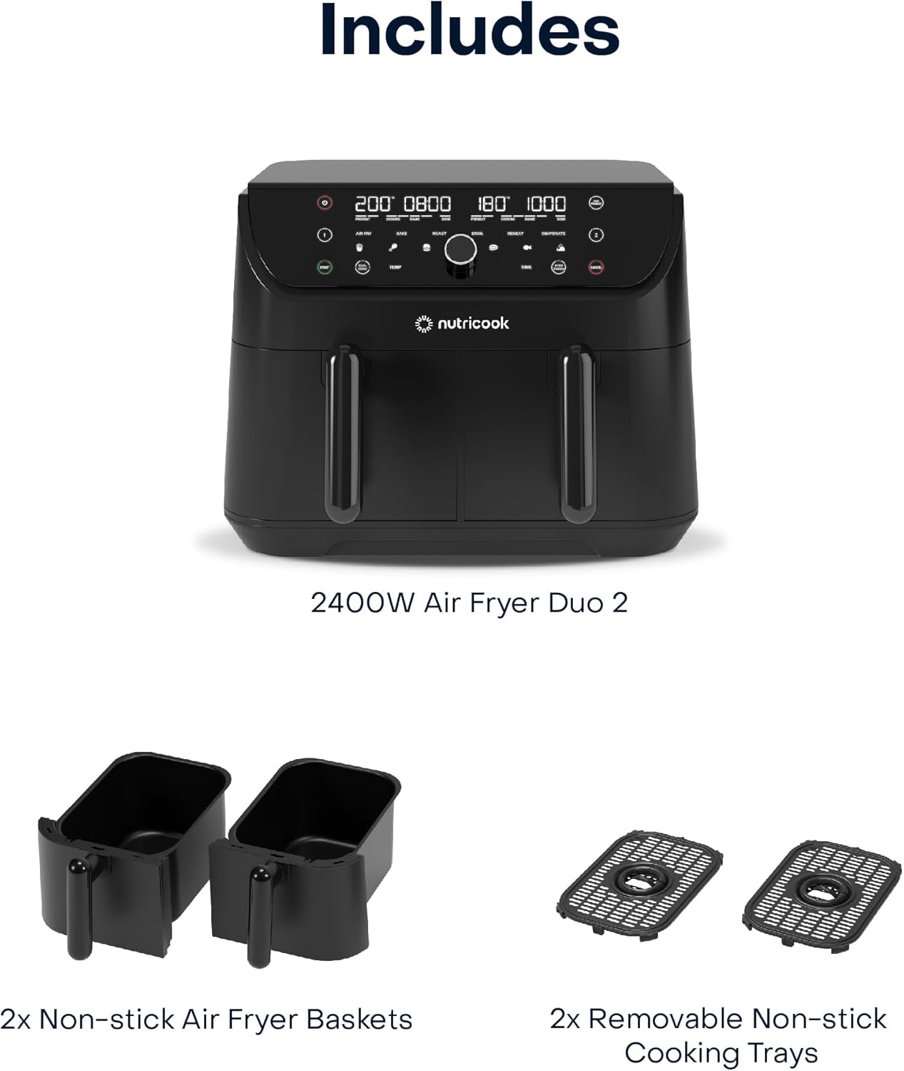 Nutricook Duo 2 Air Fryer, 8.5 Liters, 2400 Watt, Black- AFD185