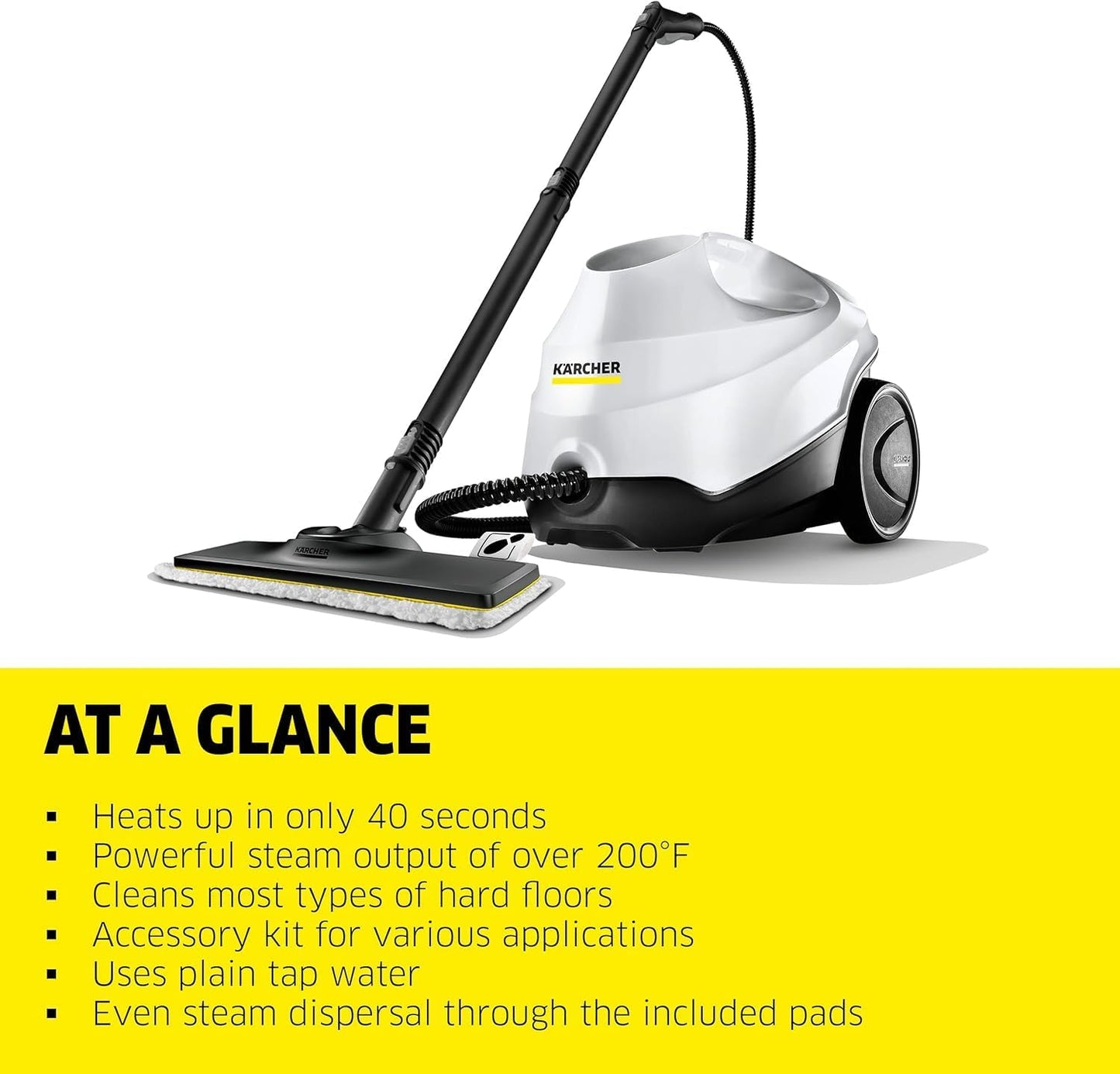 Karcher SC3 Steam Cleaner, 1900W, Powerful High-Pressure Home Cleaner, Multipurpose, Versatile Accessories, Ideal for Kitchen & Bathroom Use, White