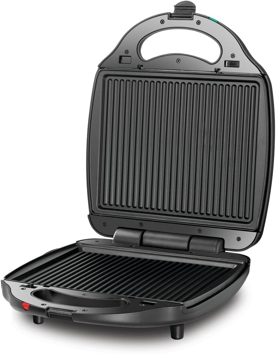 Black & Decker 1400W 3-in-1 4 Slice Sandwich & Waffle Maker with 180 Degree Grill Mode with Interchangeable Plate, TS4130-B5