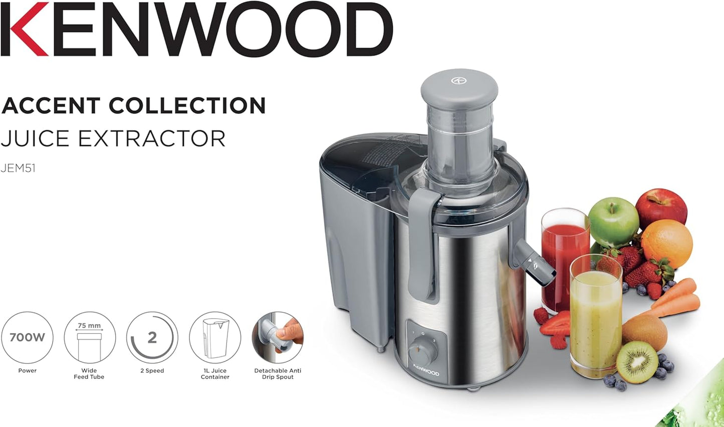 Kenwood Juice Extractor, 1.5 Liters, 700 Watt, Silver - JEM51.000GS