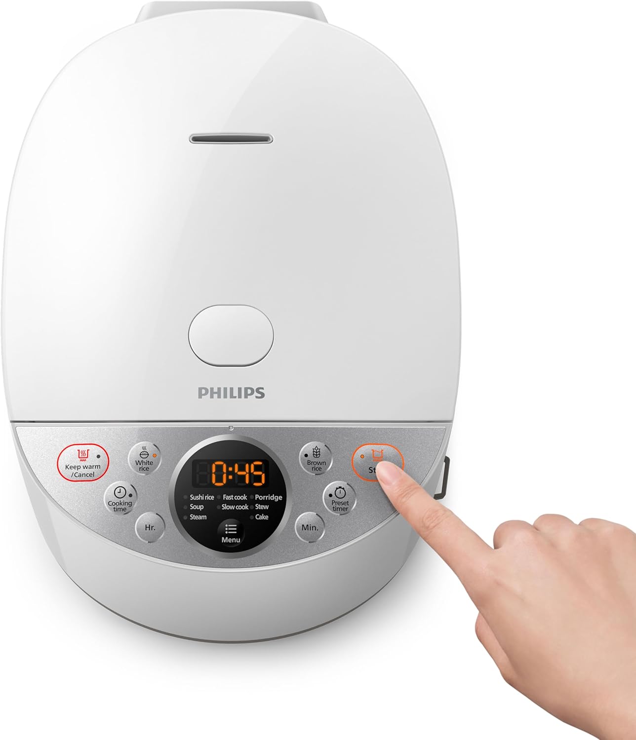 Philips Digital Rice Cooker - Smart 3D Heating, 10 Preset Programs, Multifucntion, Automatic Keep Warm Function, 1.8 L 940 W HD4515/55 White