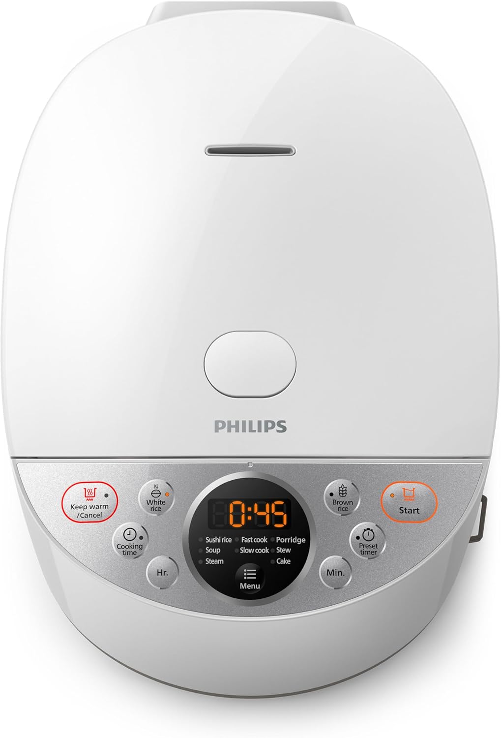 Philips Digital Rice Cooker - Smart 3D Heating, 10 Preset Programs, Multifucntion, Automatic Keep Warm Function, 1.8 L 940 W HD4515/55 White