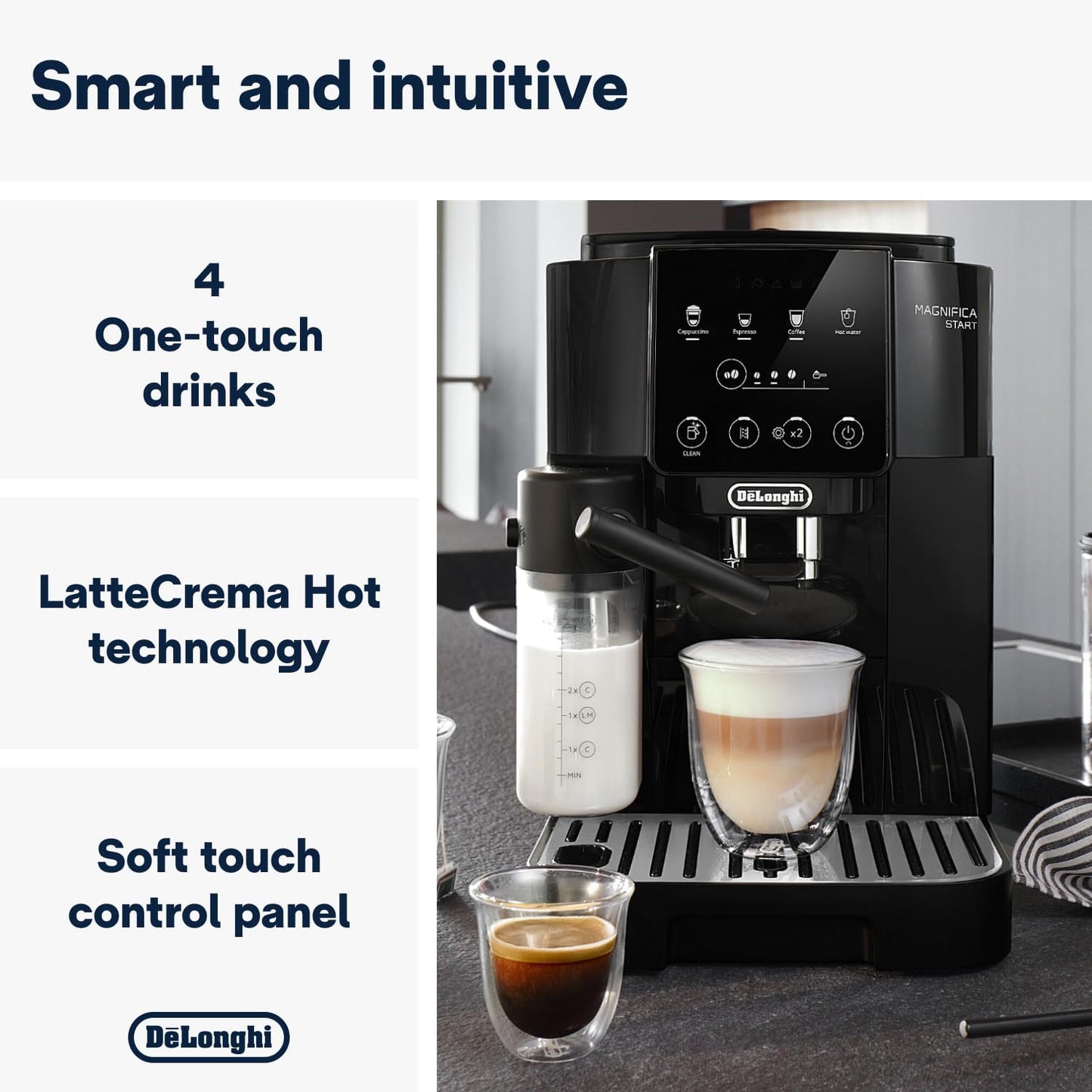De'Longhi Fully Automatic Coffee Machine MAGNIFICA START Bean to Cup Espresso Machine, 6+ Functions for Espresso, Americano, Cappuccino, Latte, Macchiato & More Recipes ECAM220.60.B
