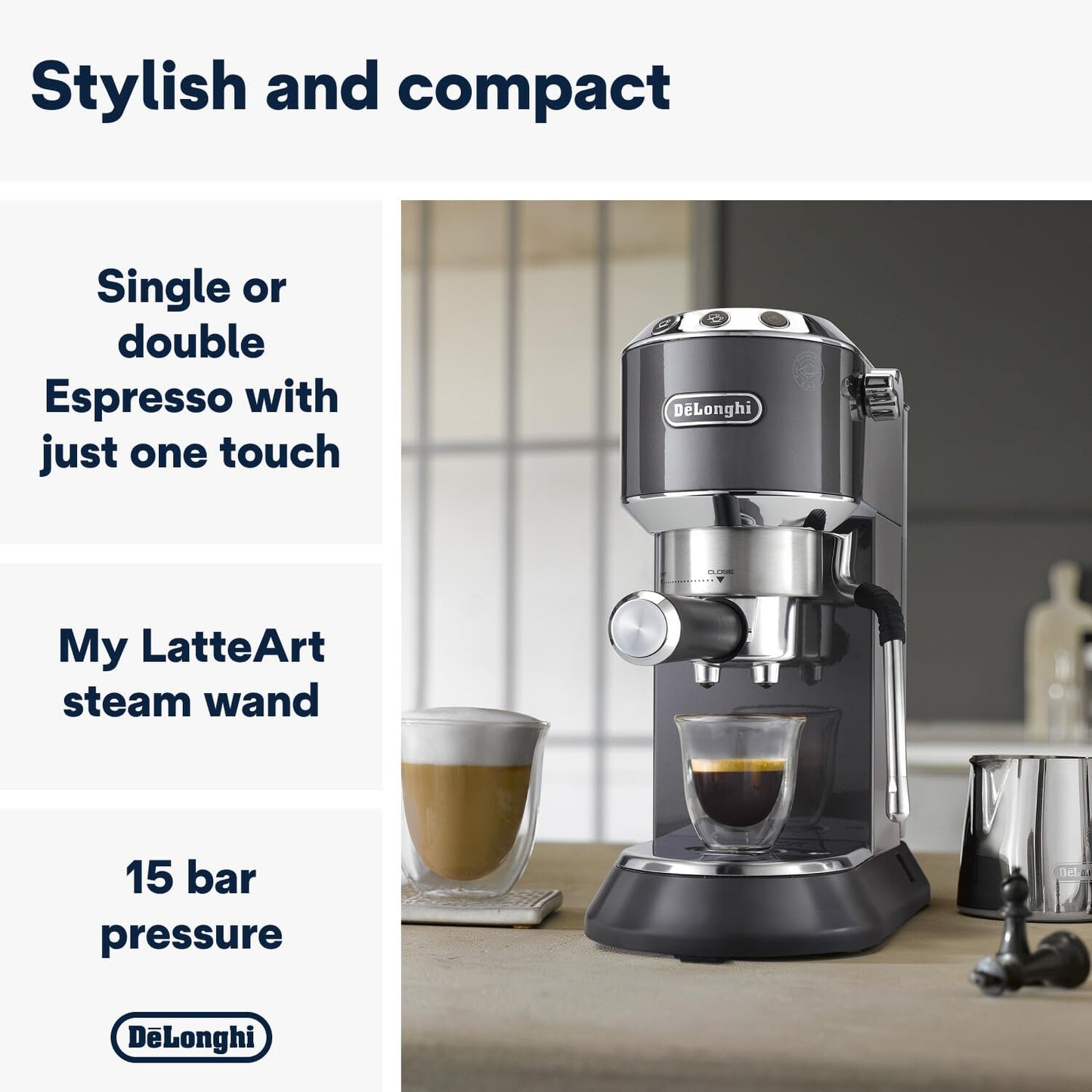 Delonghi Dedica Arte Espresso Machine , 1350 Watt, Metal - EC885 GY