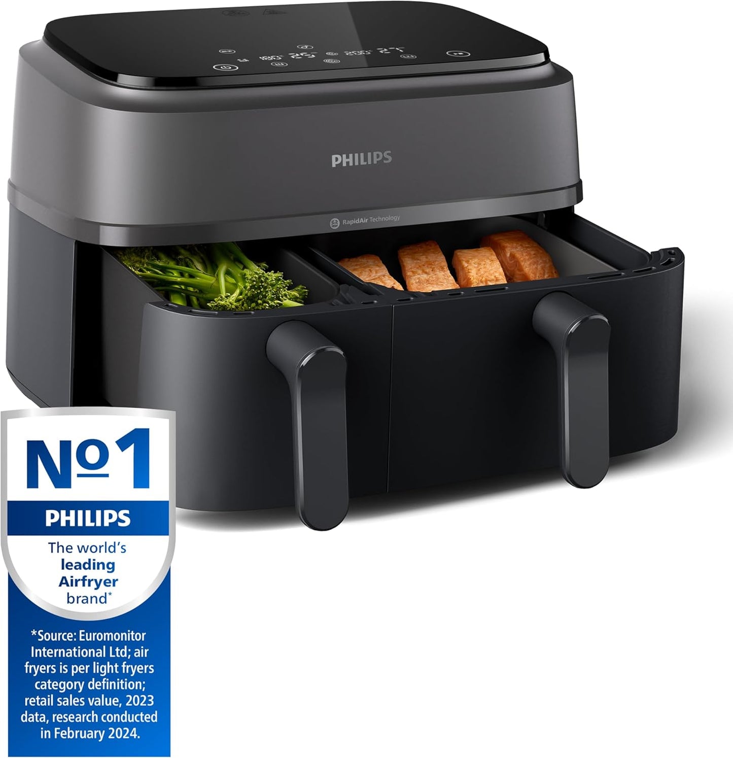 Philips 3000 Series Digital Air Fryer, 9 Liters, 2750 Watt, Black and Silver - NA350