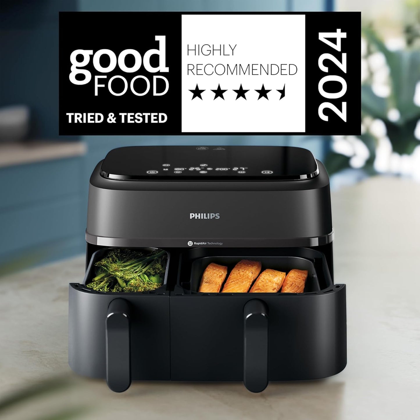 Philips 3000 Series Digital Air Fryer, 9 Liters, 2750 Watt, Black and Silver - NA350
