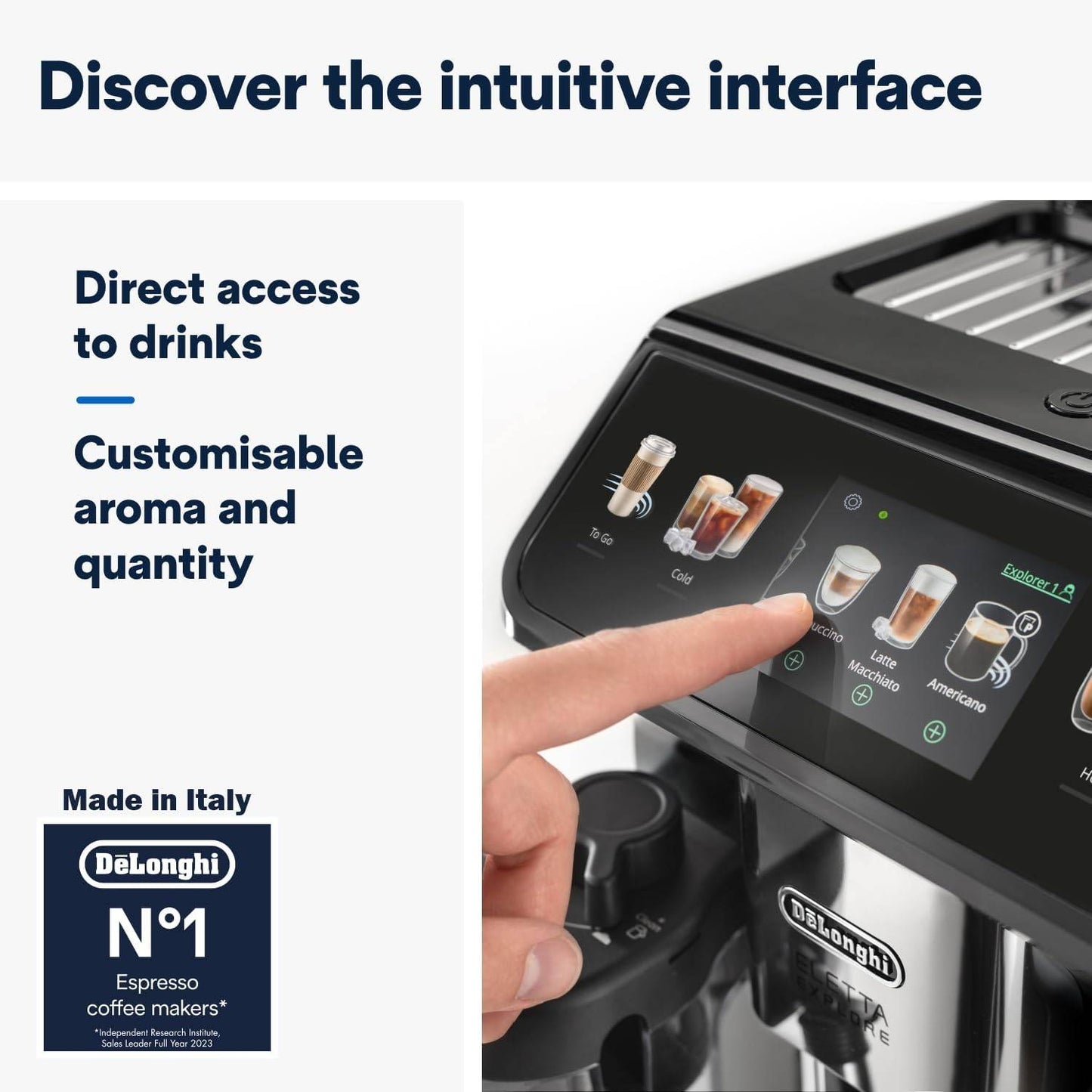 De'Longhi Eletta Explore Coffee Maker Bean To Cup Espresso Machine, +50 Hot & Cold Drinks , 1450 Watt - ECAM450.86.T