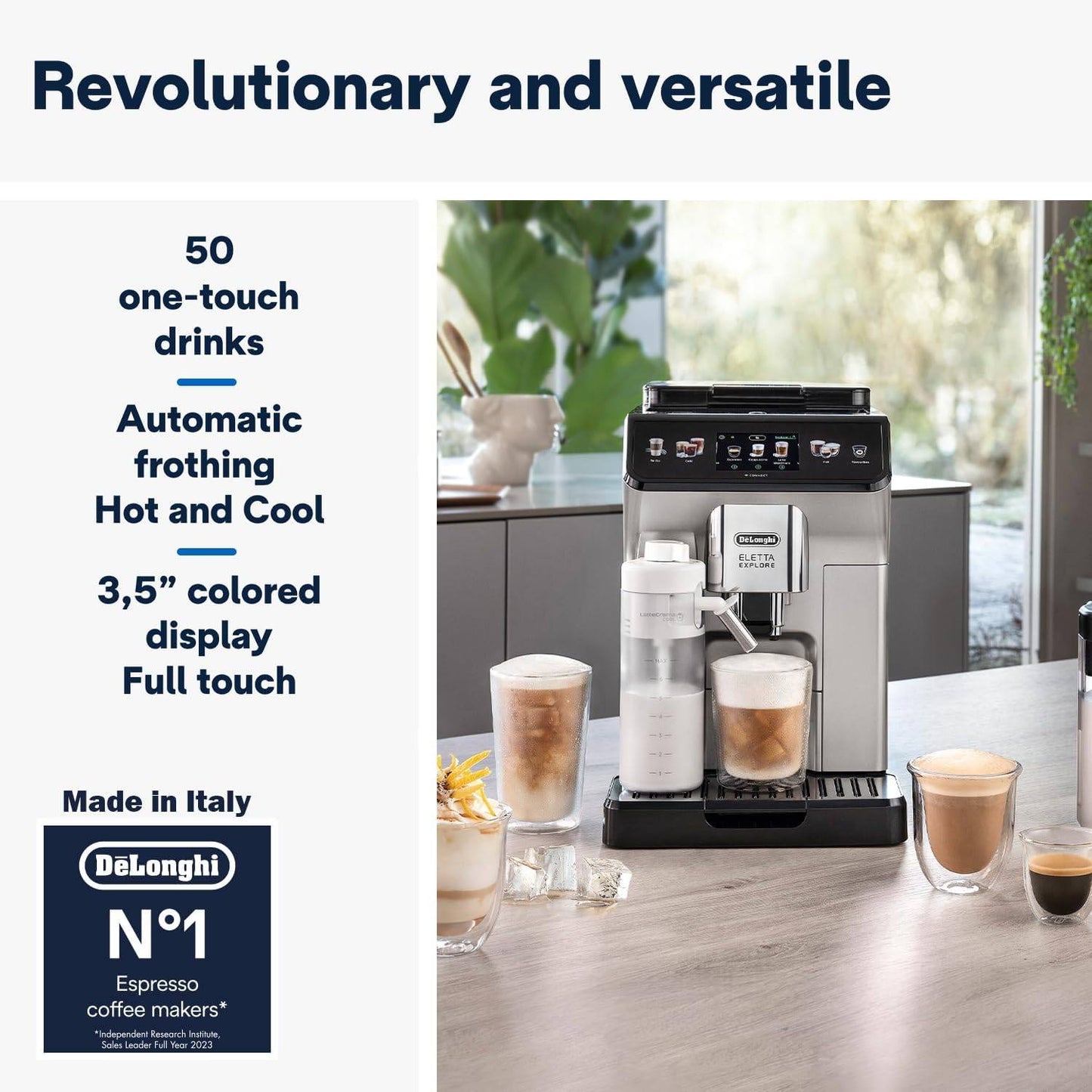 De'Longhi Eletta Explore Coffee Maker Bean To Cup Espresso Machine, +50 Hot & Cold Drinks , 1450 Watt - ECAM450.86.T