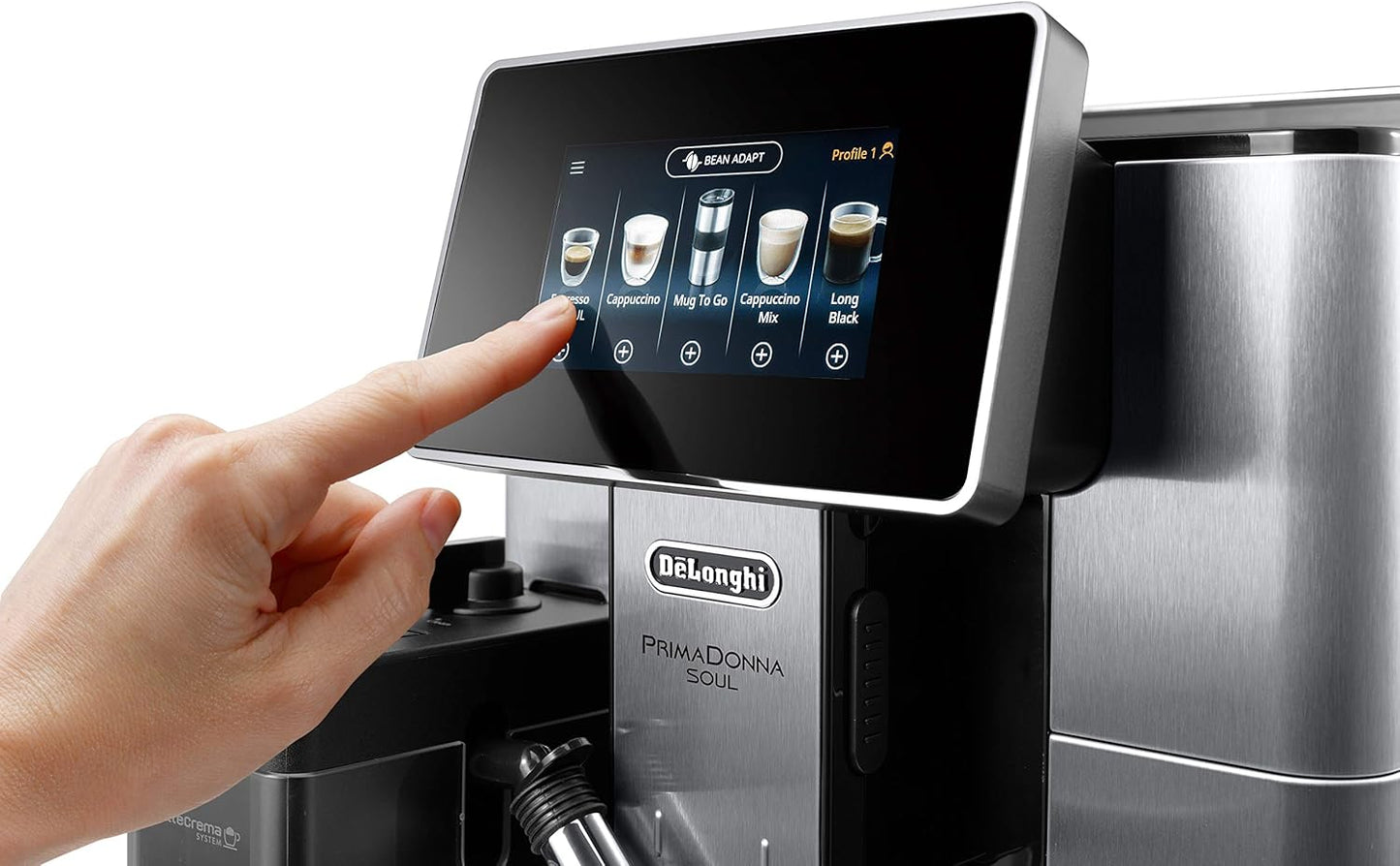 De'Longhi Primadonna Soul, Fully Automatic Bean to Cup, Espresso an Cappuccino Coffee Maker, ECAM610.75.mb, Black and Silver