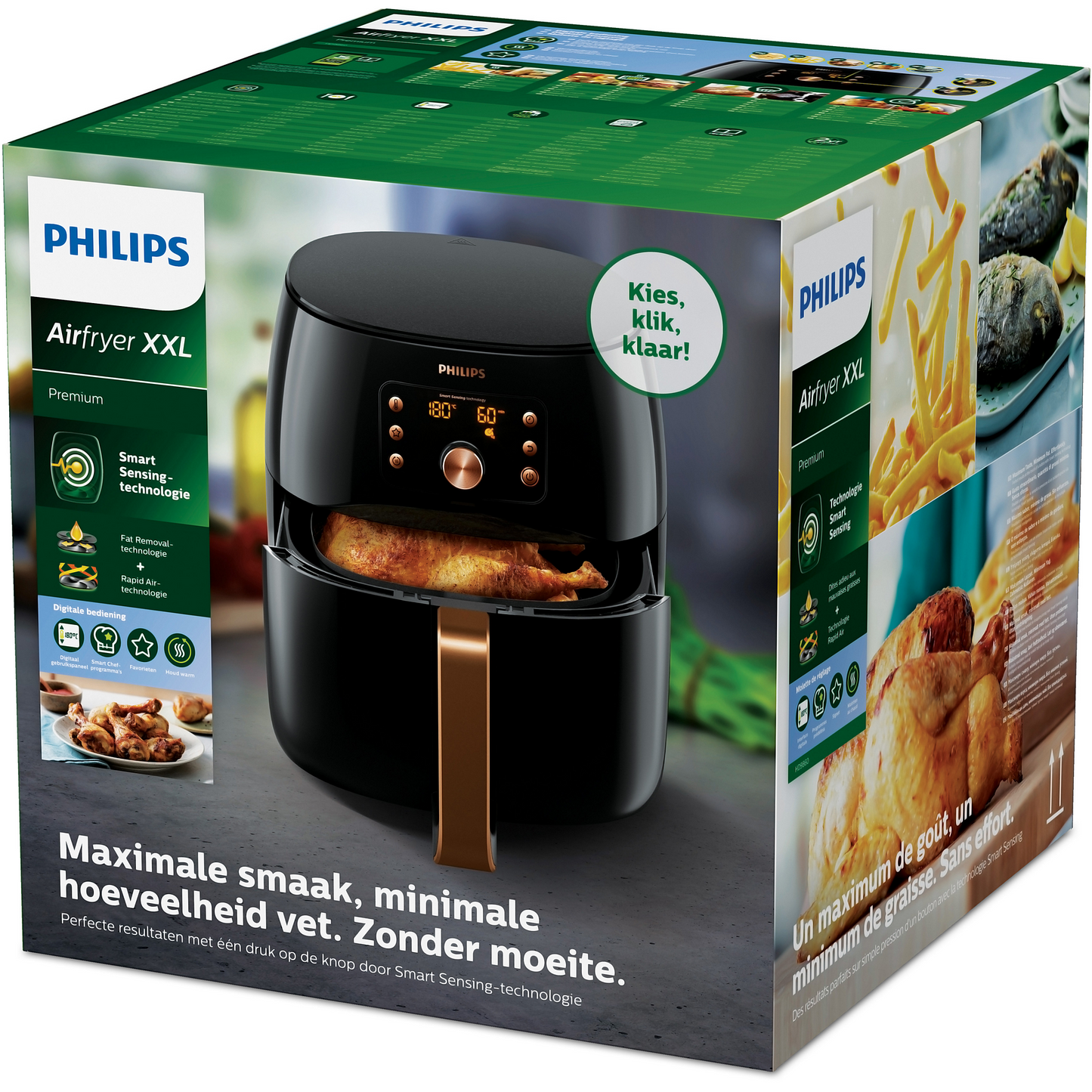 philips XXL Airfryer - 2200W, 50Hz, 1.4KGs, Smart Sensing Technology, Rapid Air Technology, Black/Copper - HD9867