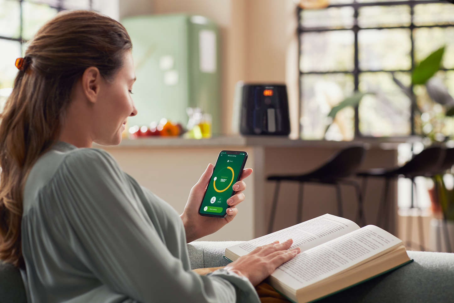 مقلاة هوائية فيليبس إسينشال مع اتصال واي فاي، 6.2 لتر، 2000 واط، أسود - HD9280-91
