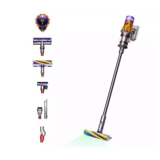 مكنسة كهربائية لاسلكية Dyson V12 Detect Slim Absolute بقوة 350 وات ومدة شحن 3.5 ساعة - أصفر/نيكل