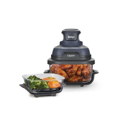 Ninja CRISPi Portable Air Fryer, 3.8L & 1.4L, 4 in 1, Air Fry, Roast, Keep Warm, Recrisp, Space Saving, Compact Design, 2 Removable Glass Containers and Lids, 1700W,