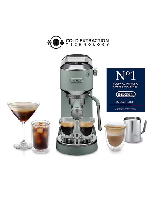 De'Longhi Dedica Duo EC890.GR, Barista Coffee Machine with Pump, Espresso and Cold Brew, Manual Machine with LatteArt Steam Rod, 15 cm Wide, 2 Espresso, Touch Screen, Cup up to 13 cm 1 L 1450 W EC890.GR Green