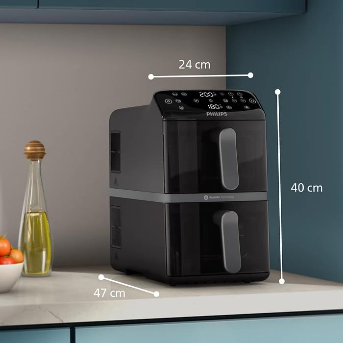 Philips Series 4000 Air Fryer with Twin Baskets – 2750 Watt – 10 Liter – RapidAir – Black – NA460/09