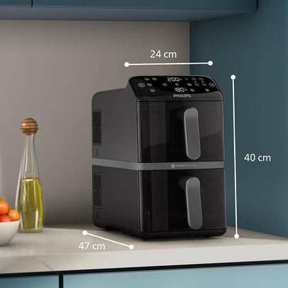 Philips Series 4000 Air Fryer with Twin Baskets – 2750 Watt – 10 Liter – RapidAir – Black – NA460/09