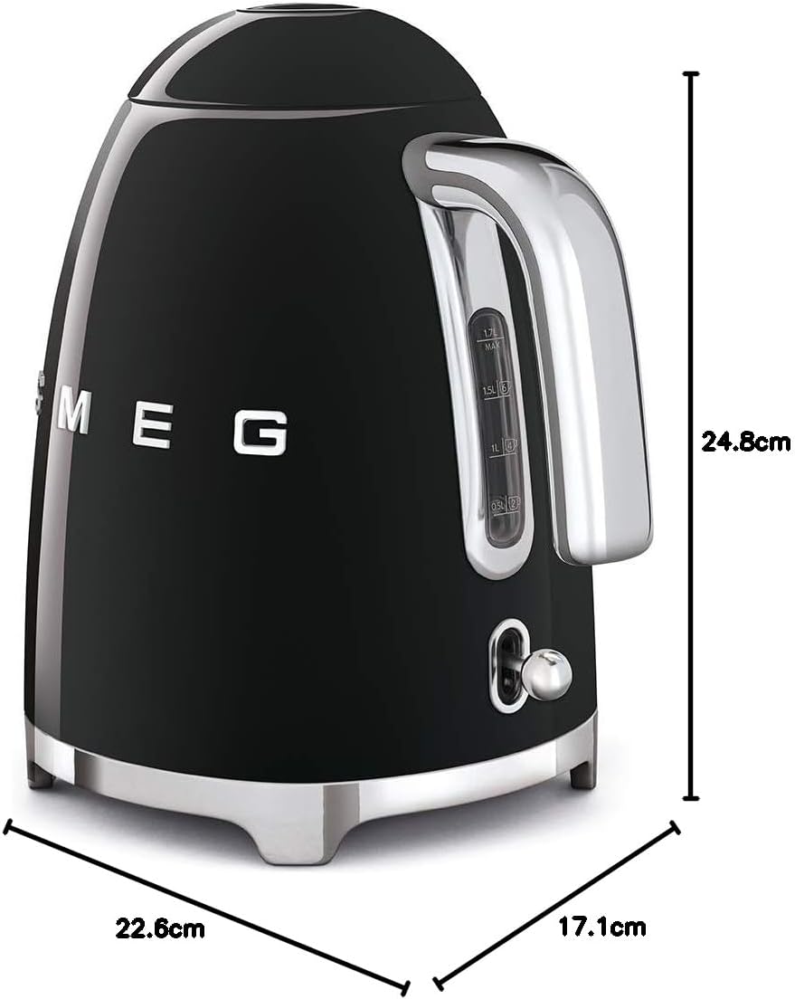 Smeg | Retro Iconic 50s 1.7 L Kettle / 7 Cups | 2400 Watts | Black