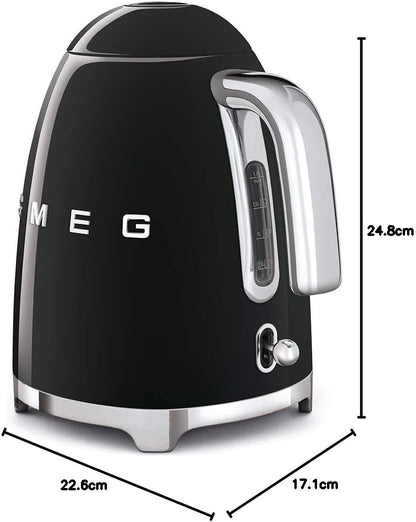 Smeg | Retro Iconic 50s 1.7 L Kettle / 7 Cups | 2400 Watts | Black