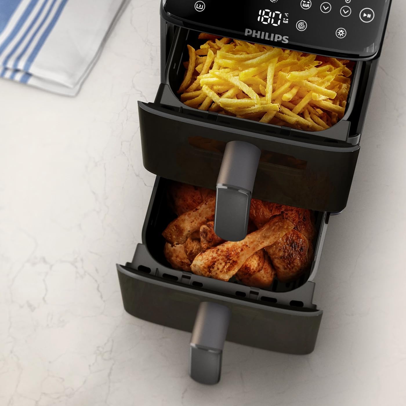 Philips Series 4000 Air Fryer with Twin Baskets – 2750 Watt – 10 Liter – RapidAir – Black – NA460/09
