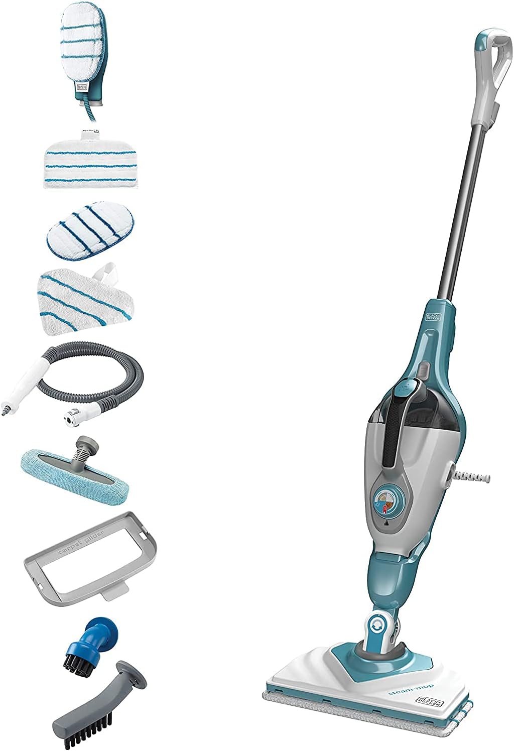 Black & Decker 2-in-1 Steam-Mop with Delta Head, SteaMitt and 11 Accessories, 1600W, White/Aqua - BHSM166DSM-GB