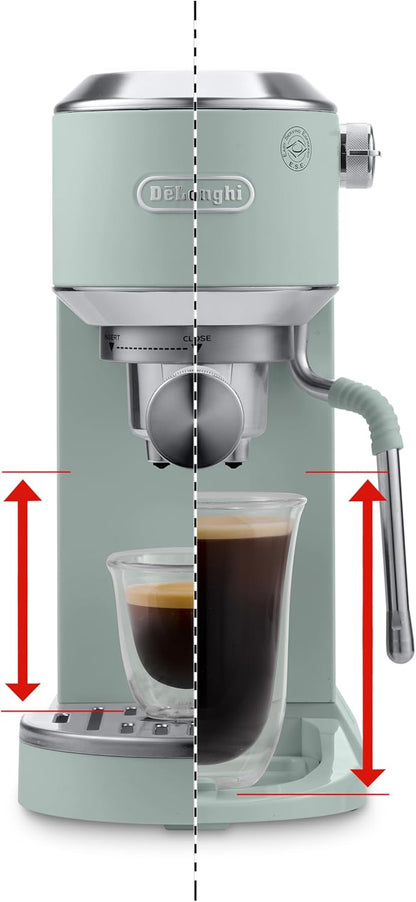 De'Longhi Dedica Duo EC890.GR, Barista Coffee Machine with Pump, Espresso and Cold Brew, Manual Machine with LatteArt Steam Rod, 15 cm Wide, 2 Espresso, Touch Screen, Cup up to 13 cm 1 L 1450 W EC890.GR Green