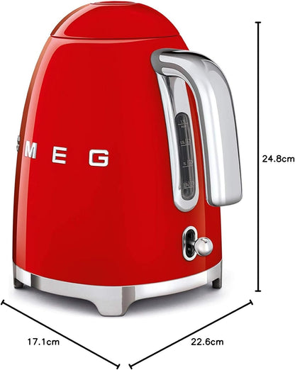 Smeg | Retro Iconic 50s 1.7 L Kettle / 7 Cups | 2400 Watts | Red