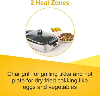 Kenwood Health Grill 2000 Watts With Glass Lid, Silver – HG266