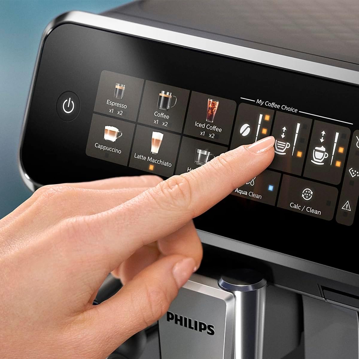 Philips 3300 Series Fully Automatic Coffee Machine - 6 Drinks, Modern Colour Touch Screen Display, LatteGo Milk System, SilentBrew, 100% Ceramic Grinder, AquaClean Filter, Black Chrome (EP3347/90)