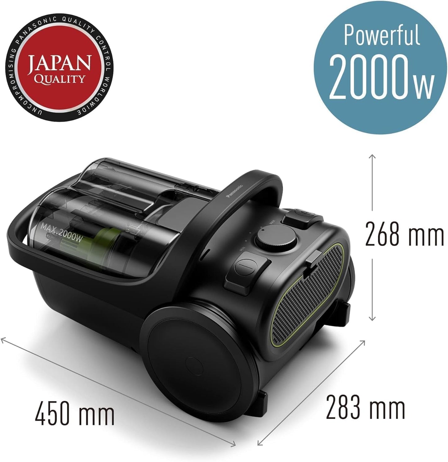 Panasonic Bagless Canister Vacuum, 2000W, MC-CL605KA49, Dust Capacity 2.2L, HEPA Filter,Full Capture Nozzle, Curtain Nozzle, AC Duct Cleaning Nozzle, Made in Malaysia- 1 Year Warranty