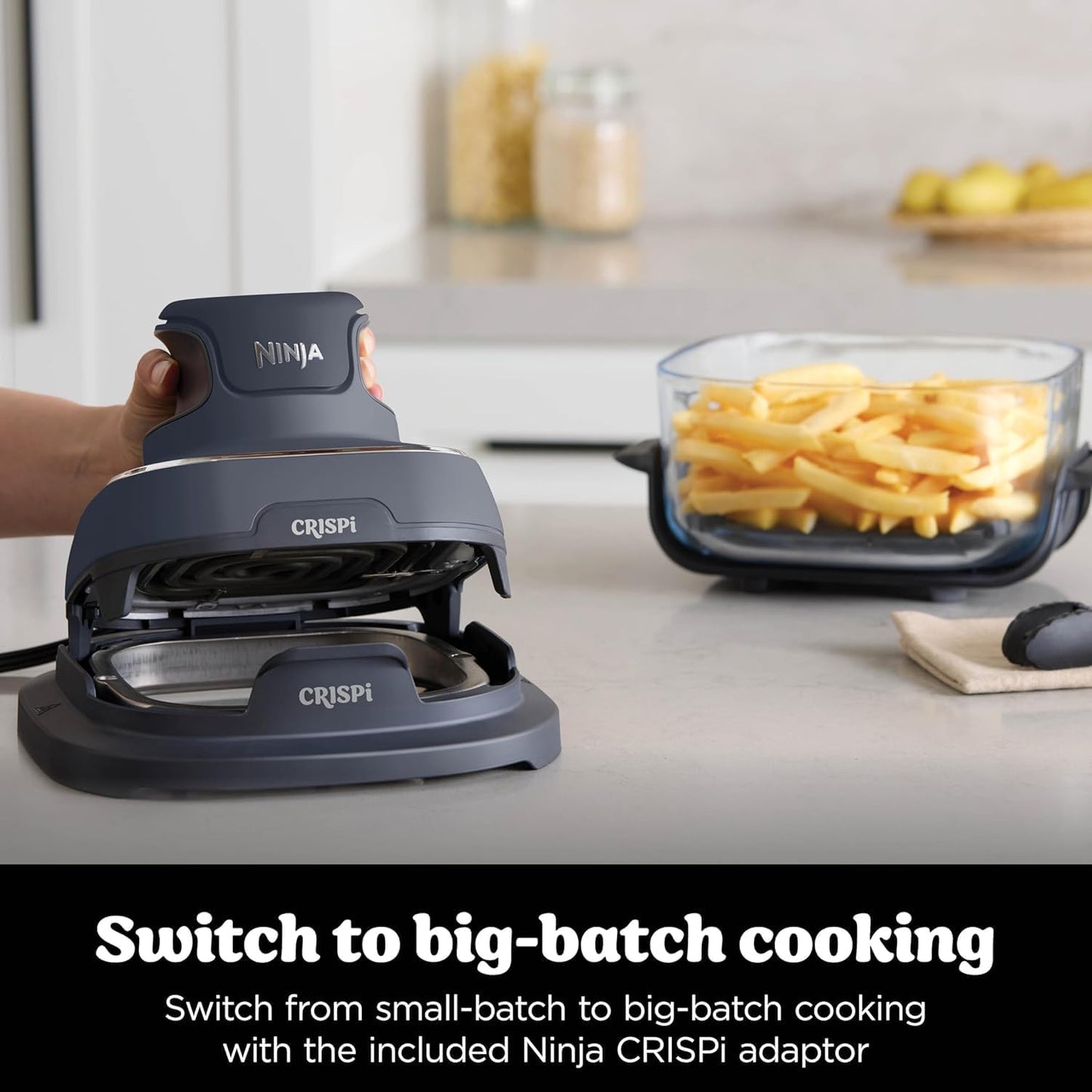 Ninja CRISPi Portable Air Fryer, 3.8L & 1.4L, 4 in 1, Air Fry, Roast, Keep Warm, Recrisp, Space Saving, Compact Design, 2 Removable Glass Containers and Lids, 1700W,