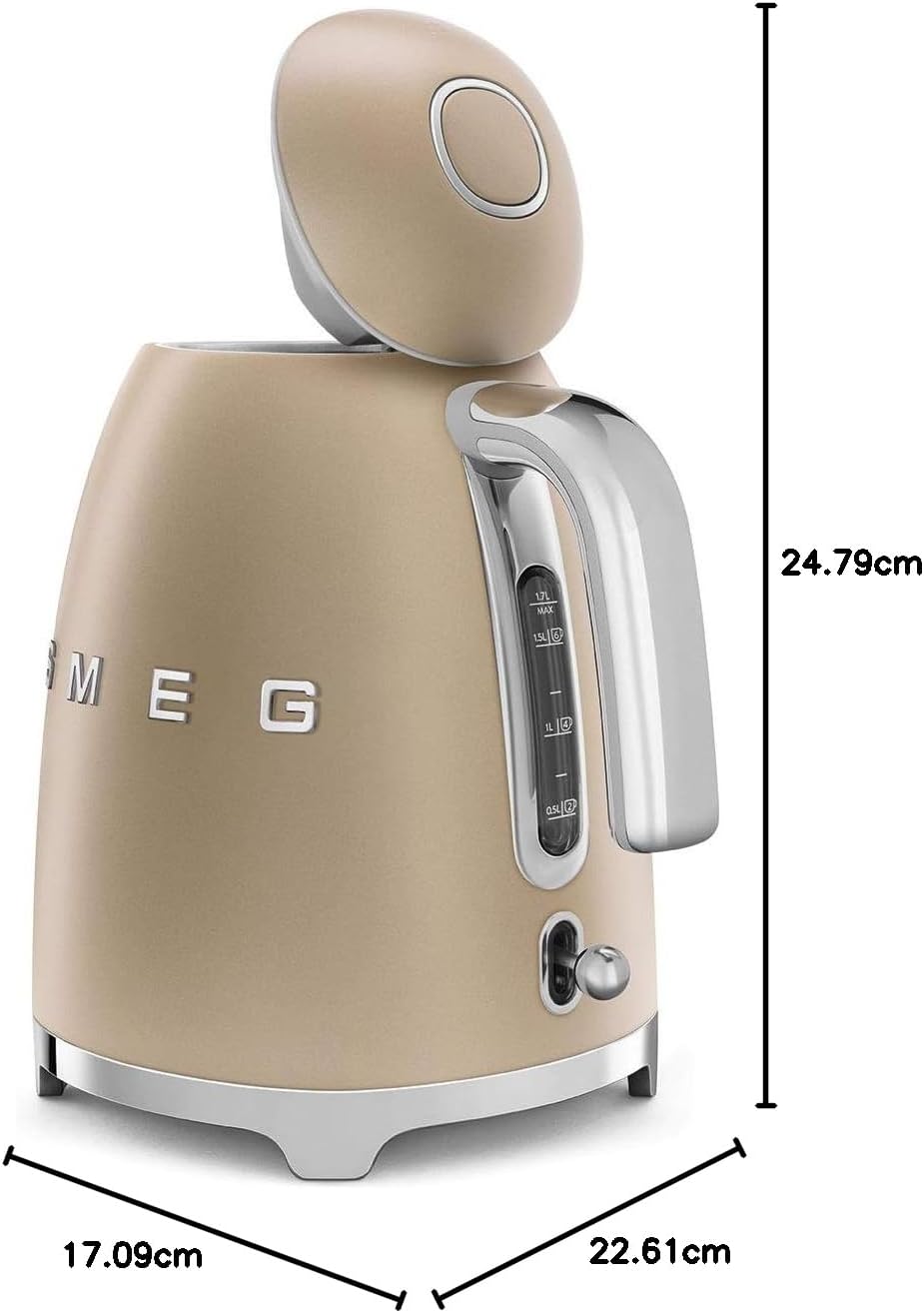 Smeg | Retro Iconic 50s 1.7 L Kettle / 7 Cups | 2400 Watts | Matte Gold