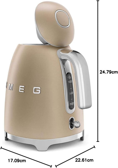 Smeg | Retro Iconic 50s 1.7 L Kettle / 7 Cups | 2400 Watts | Matte Gold