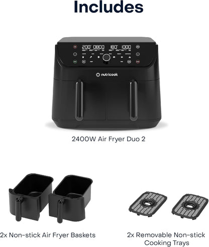 Nutricook Duo 2 Air Fryer, 8.5 Liters, 2400 Watt, Black- AFD185