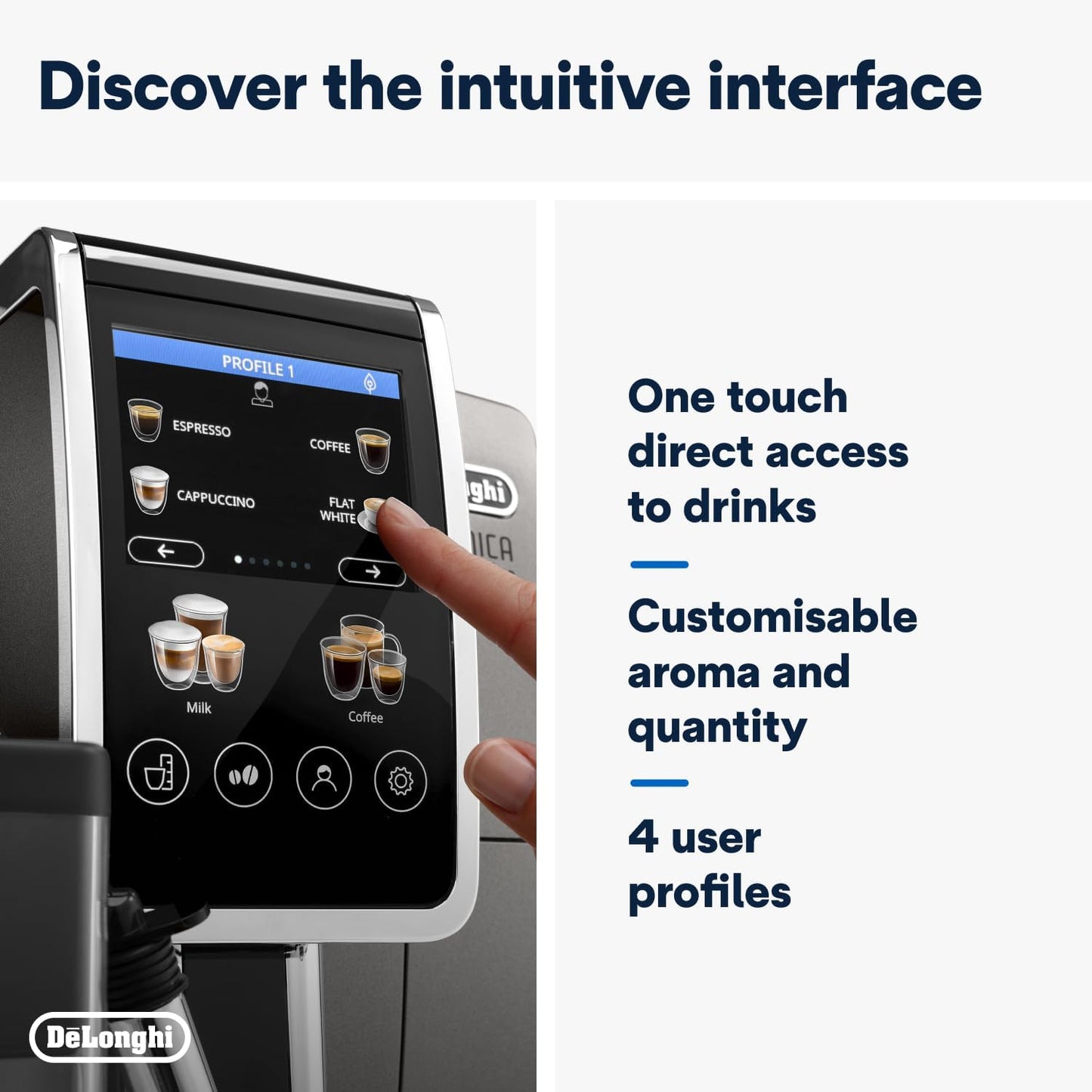 De'Longhi Dinamica Plus Bean To Cup Espresso Machine - 18 Drinks ECAM380 85 SB