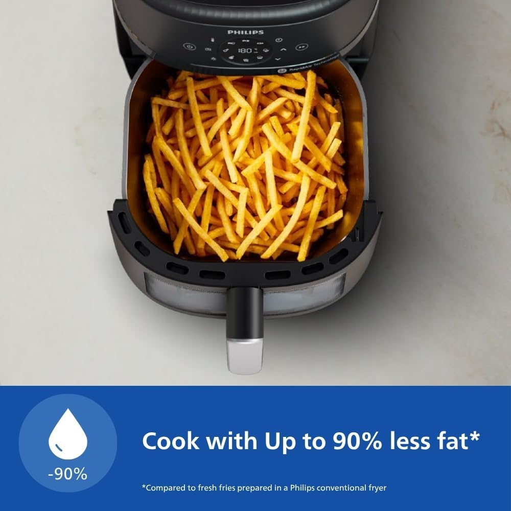 Philips Airfryer 2000 Series Digital Air Fryer, 6.2 Liters, 1700 Watt, Black and Silver - NA231