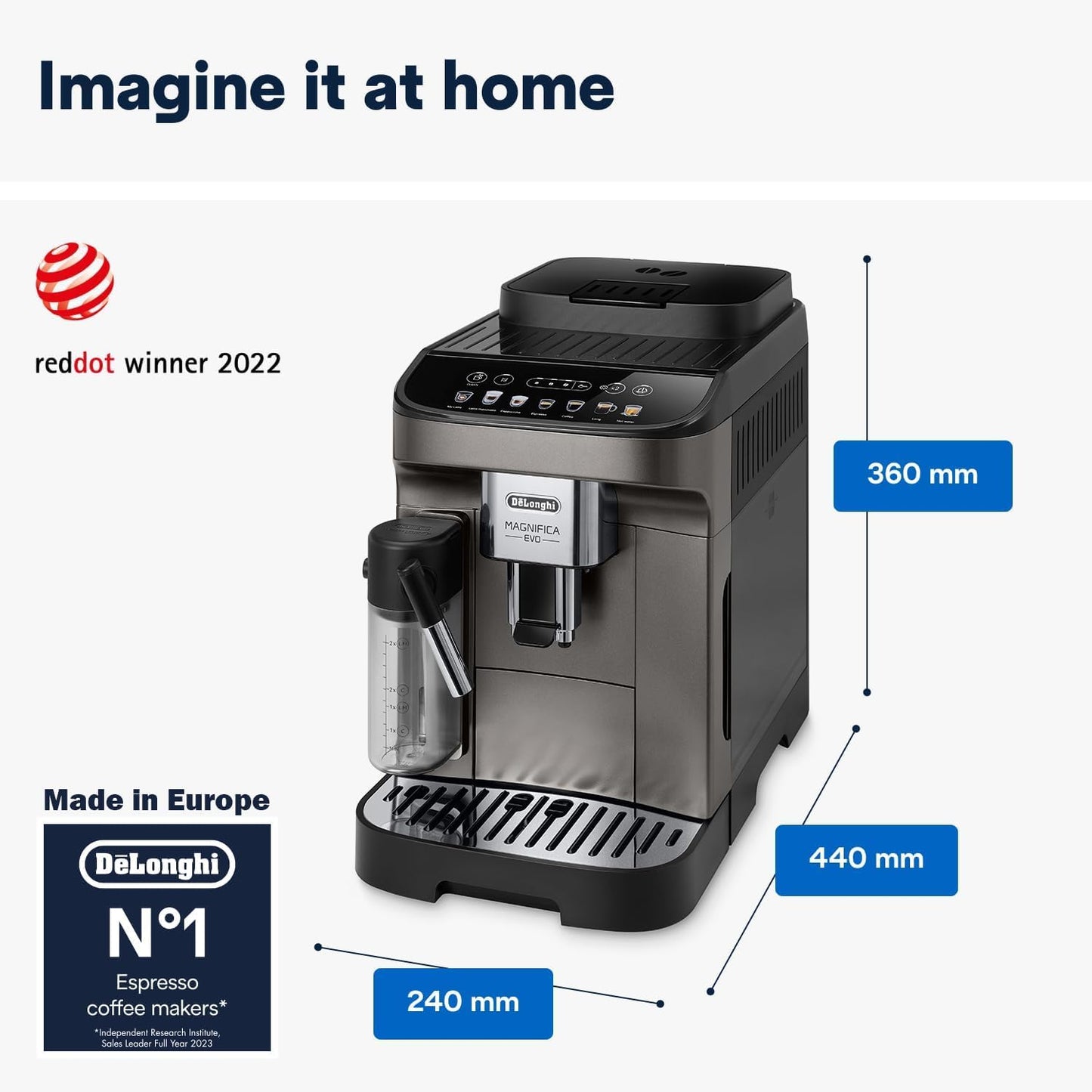 De'Longhi Magnifica Evo Fully Automatic Bean To Cup Coffee Machine With In Built Grinder,Soft Touch Button Cappuccino,LatteMacchiato,Espresso Coffee Maker Italian Design,ECAM290.81.TB