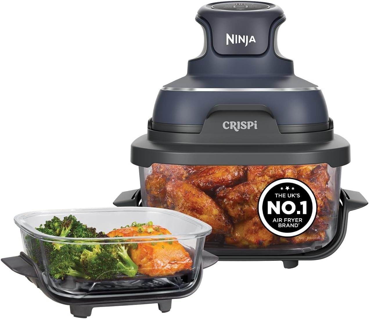 Ninja CRISPi Portable Air Fryer, 3.8L & 1.4L, 4 in 1, Air Fry, Roast, Keep Warm, Recrisp, Space Saving, Compact Design, 2 Removable Glass Containers and Lids, 1700W,