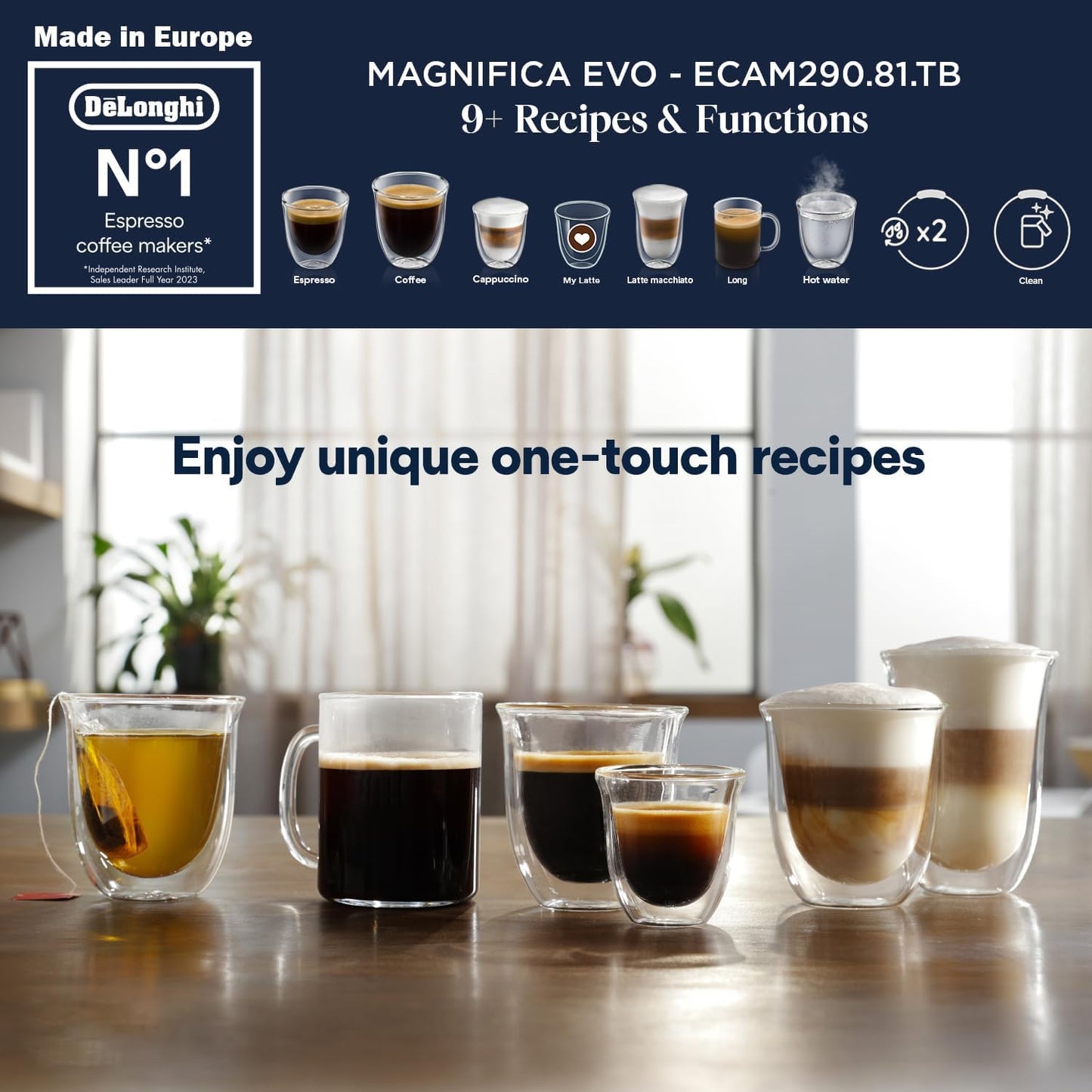 De'Longhi Magnifica Evo Fully Automatic Bean To Cup Coffee Machine With In Built Grinder,Soft Touch Button Cappuccino,LatteMacchiato,Espresso Coffee Maker Italian Design,ECAM290.81.TB