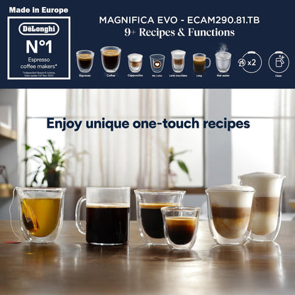 De'Longhi Magnifica Evo Fully Automatic Bean To Cup Coffee Machine With In Built Grinder,Soft Touch Button Cappuccino,LatteMacchiato,Espresso Coffee Maker Italian Design,ECAM290.81.TB