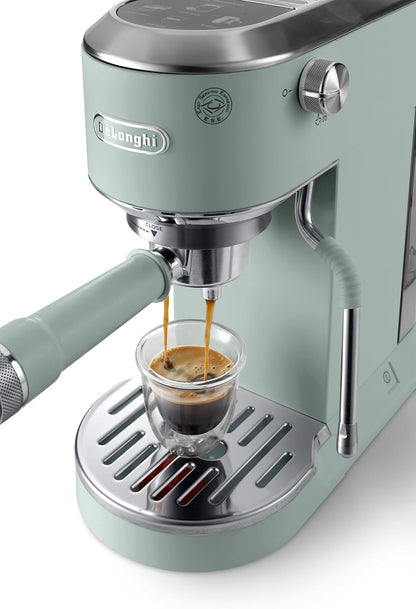 De'Longhi Dedica Duo EC890.GR, Barista Coffee Machine with Pump, Espresso and Cold Brew, Manual Machine with LatteArt Steam Rod, 15 cm Wide, 2 Espresso, Touch Screen, Cup up to 13 cm 1 L 1450 W EC890.GR Green
