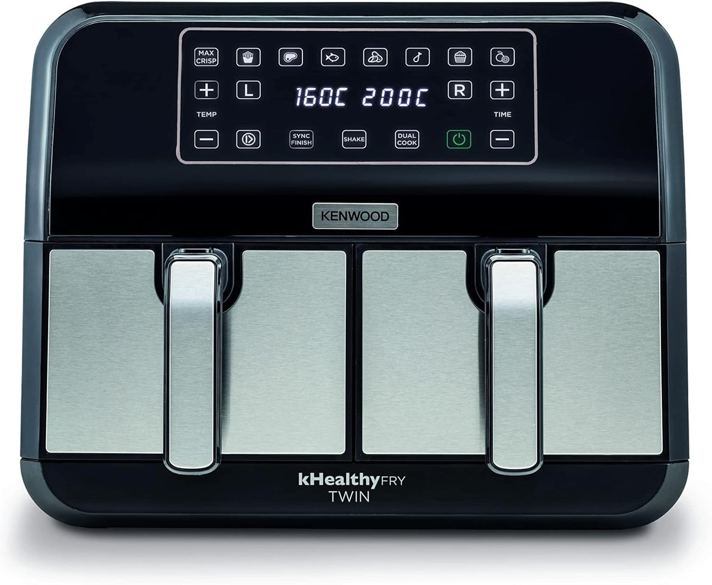 Kenwood digital twin air fryer xxxl 4l+4l 1.7kg+1.7kg with dual zone technology & dual frying hfm75.000mb black/silver