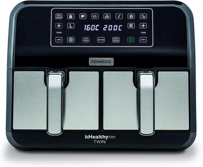 Kenwood digital twin air fryer xxxl 4l+4l 1.7kg+1.7kg with dual zone technology & dual frying hfm75.000mb black/silver