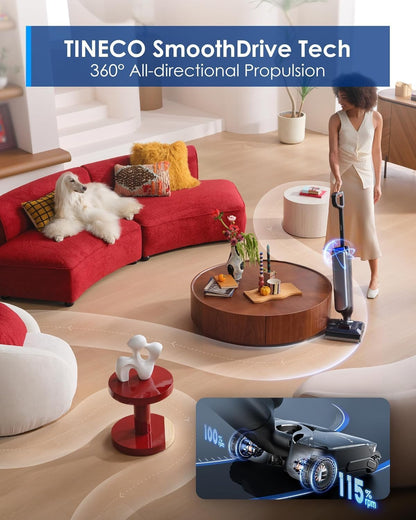 Tineco Floor One S9 Artist Dry and Wet Vacuum Cleaners, 22 kPa, SmartDrive 360°, Anti-Tangle, Self-Cleaning, Working Time 50 min, Two-Edge Cleaning, 180°-Lay-Flat, 85℃ Flashdry