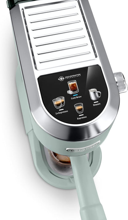 De'Longhi Dedica Duo EC890.GR, Barista Coffee Machine with Pump, Espresso and Cold Brew, Manual Machine with LatteArt Steam Rod, 15 cm Wide, 2 Espresso, Touch Screen, Cup up to 13 cm 1 L 1450 W EC890.GR Green