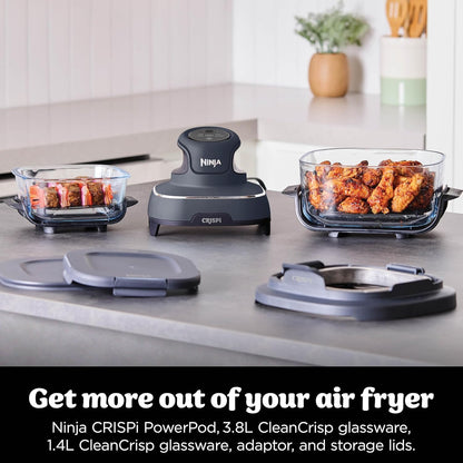 Ninja CRISPi Portable Air Fryer, 3.8L & 1.4L, 4 in 1, Air Fry, Roast, Keep Warm, Recrisp, Space Saving, Compact Design, 2 Removable Glass Containers and Lids, 1700W,
