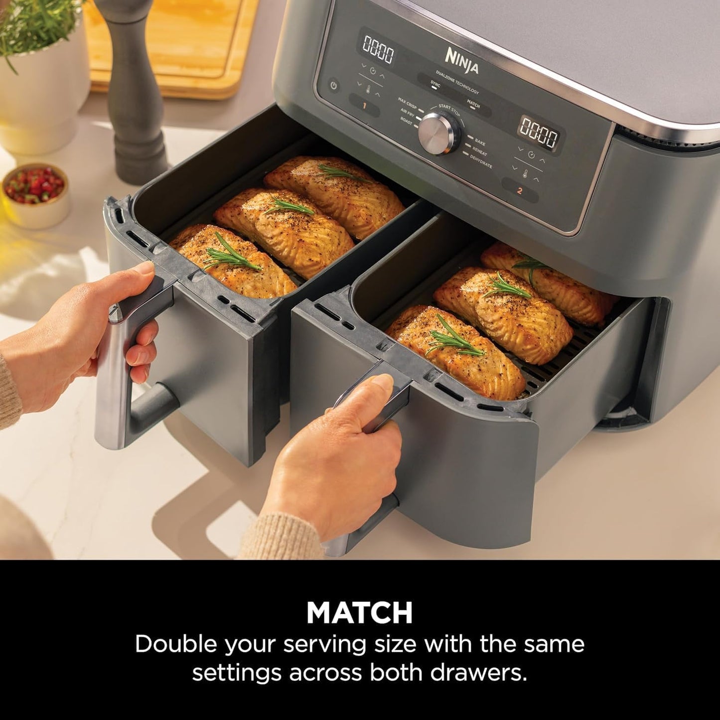 Ninja MAX Digital Airfryer Dual Zone 2 Drawer, 2470 Watts, 9.5 Liters, Gray – DZ400
