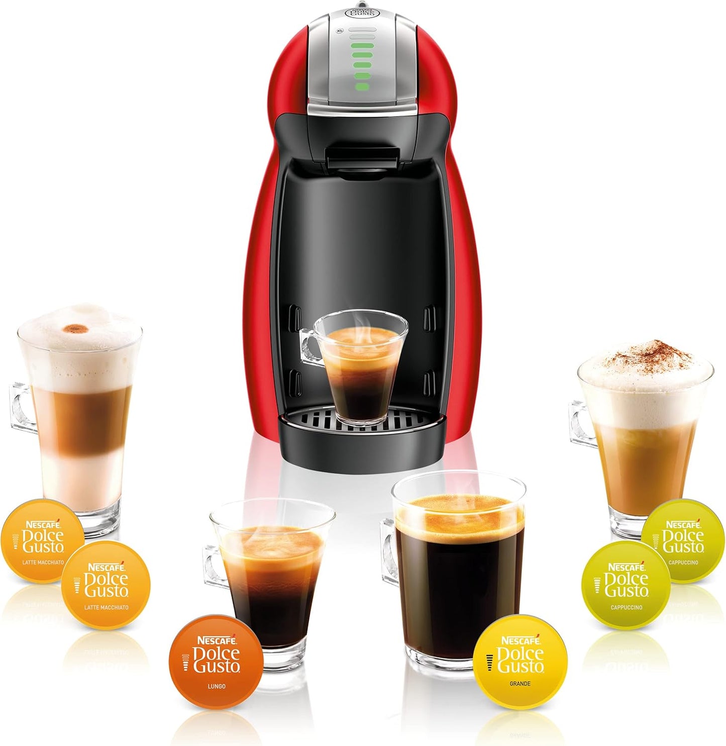 Nescafe Dolce Gusto by De'Longhi GENIO 2 Automatic Capsule Coffee Machine with Compact & Powerful up to 15 Bar Pressure, Cappuccino, Grande, Tea, Hot Chocolate & Espresso Coffee Maker EDG465.R Red