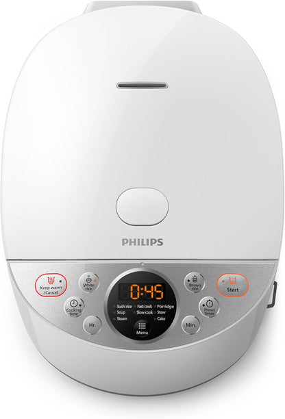 Philips Digital Rice Cooker - Smart 3D Heating, 10 Preset Programs, Multifucntion, Automatic Keep Warm Function, 1.8 L 940 W HD4515/55 White